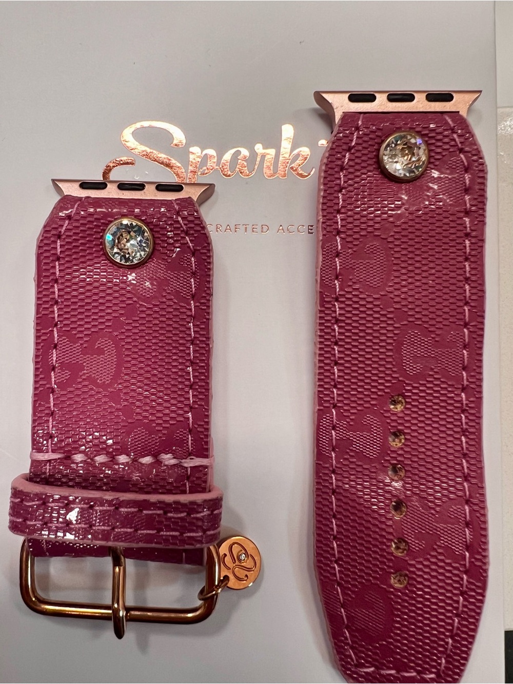 Spark*l band Pink Orchid Gucci Imprime  Watch Strap with Clear Crystal Accent - Picture 5 of 6